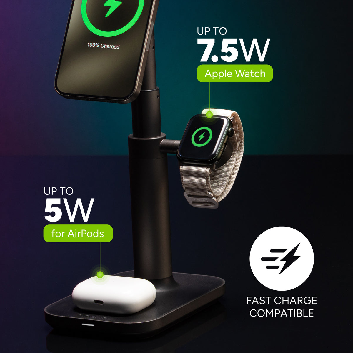 Extendable Stand, Adjustable Head|| The stand extends to 16” and the phone charging pad can be tilted to the perfect angle for video chatting