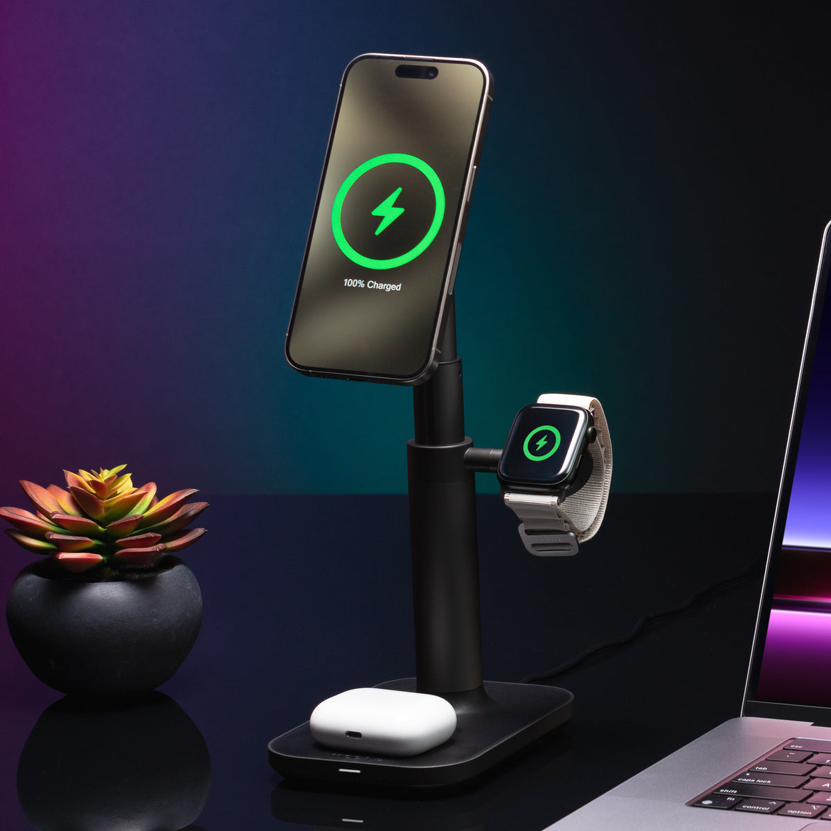 Space-saving Design|| This 3-in-1 stand takes up little surface area and holds your devices above your desk or tabletop
