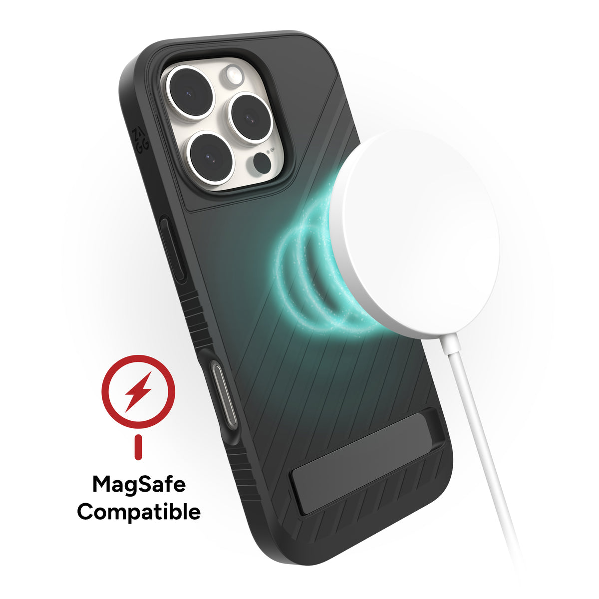 Wireless Charging Compatible|| Denali Snap with Kickstand is MagSafe compatible and works with most wireless charger